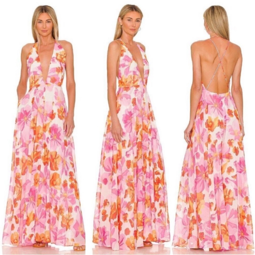 SAU LEE Juliana Wide Leg Jumpsuit in Pink & Orange Sz 12
